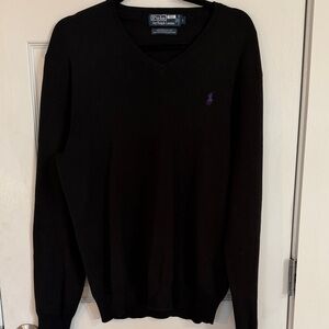 Polo by Ralph Lauren Black V-Neck Sweater with Purple Pony